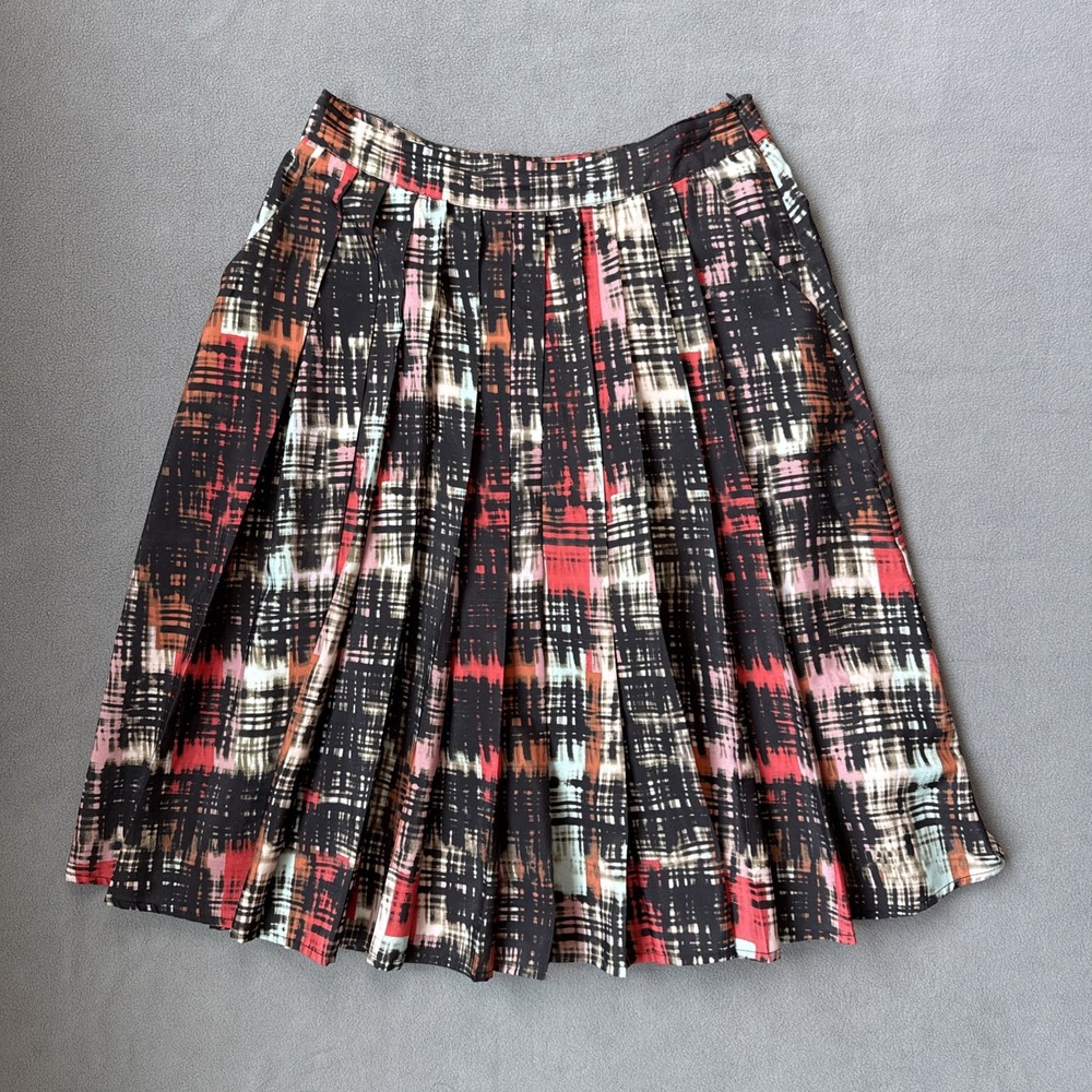 Fynn and Rose‎ Pleated Skirt Womens 2 Multi Abstract Grid A Line Anthropologie